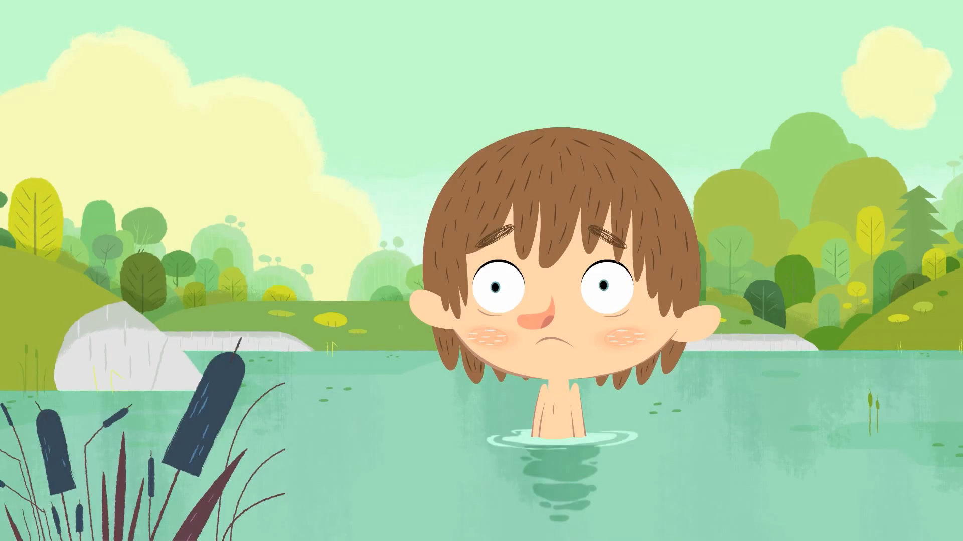 Shirtless Drawn Cartoon Boys: Shirtless Matt & Malik in the Lake
